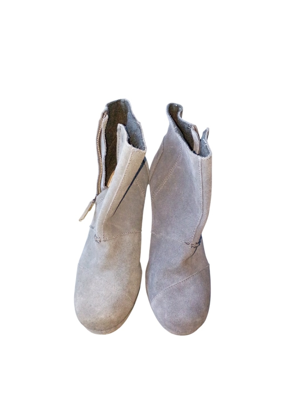 Toms Boots Womens 8.5Ankle Booties Wedge Heels Casual Gray Suede Zip Up